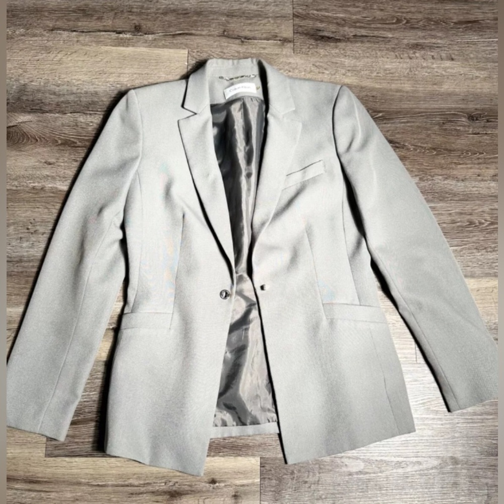 Calvin Kleins Women’s Gray Blazer/Jacket Single Button Size 6 Suit